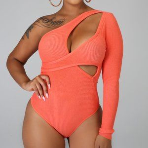 Asymmetrical Ribbed Knit Cutout Bodysuit - NWT
